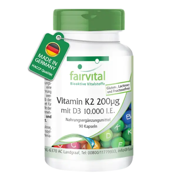 Vitamina K2 200 mcg con D3 10000 UI 90 cápsulas